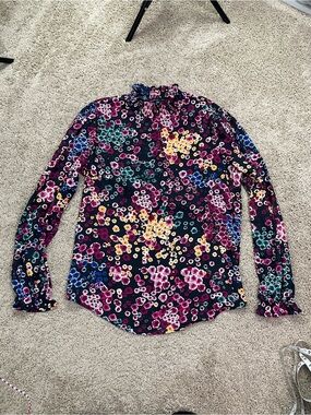 Adrienne Vittadini Multicolor Floral  Mock-Neck Blouse